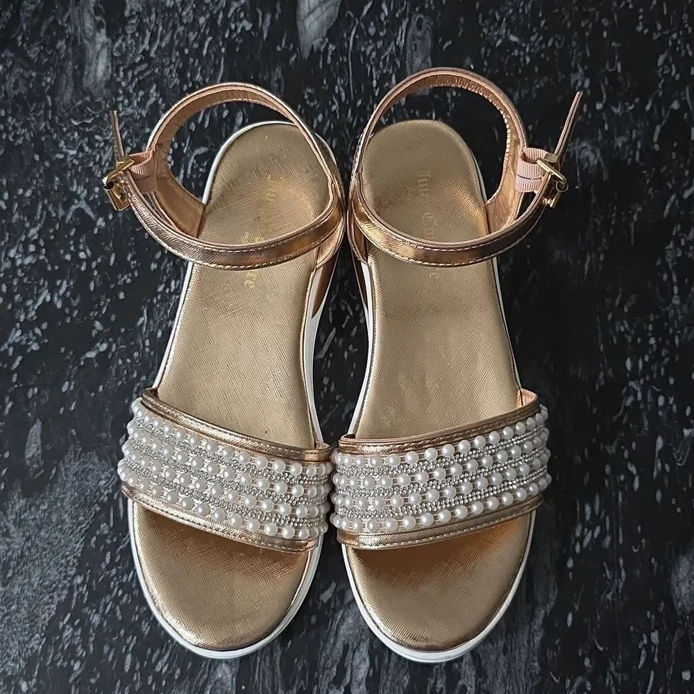 BRAND NEW ROSE GOLD with  PEARL ACCENTS DESIGN WEDGE SANDALS G1